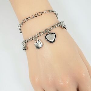 Brand New Silver Hello Kitty With Hearts Charms Bracelet